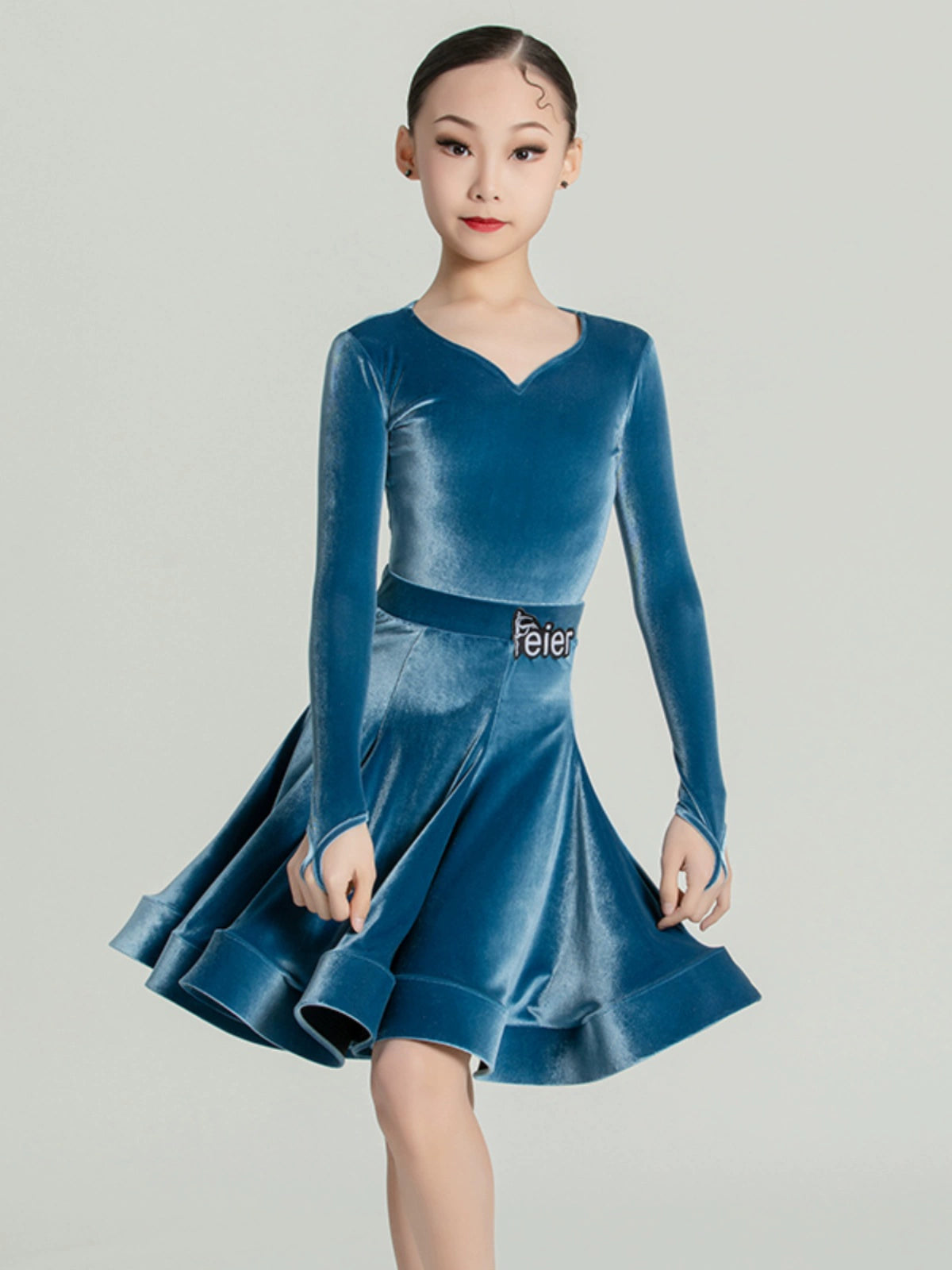 Girls Purple wine velvet ballroom Latin Dance Competition dresses kids International Dance salsa rumba chacha performance skrirts - Moderndancedress.com