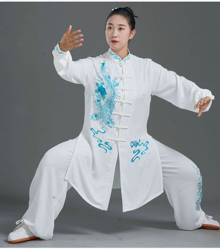 Custom Size White Phoenix TaI Chi Clothing for Women Breathable Martial Art Wushu Performance Clothes Chinese Kung Fu Uniforms - Moderndancedress.com