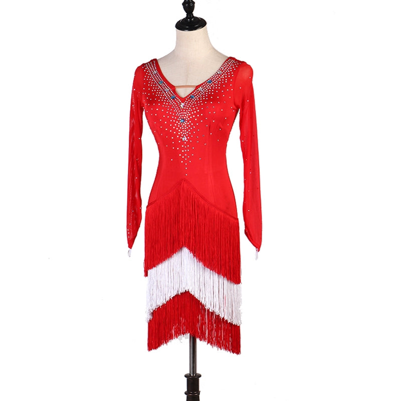 Latin Dance Dresses Latin Dance Competition Dresses Latin Dance Costume Latin Dance Chacha Dance Dress Long Sleeve - Moderndancedress.com