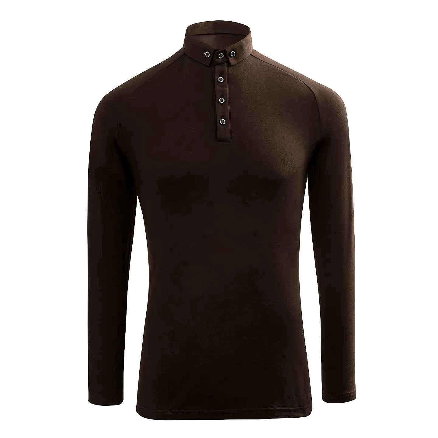 Men's Navy Latin Ballroom Dance Shirts Waltz Tango Performance Tops Long Sleeves