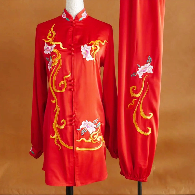 Custom size Peony embroidered competition tai chi clothing for  women qigong chinese kung fu martial art performance uniforms - Moderndancedress.com