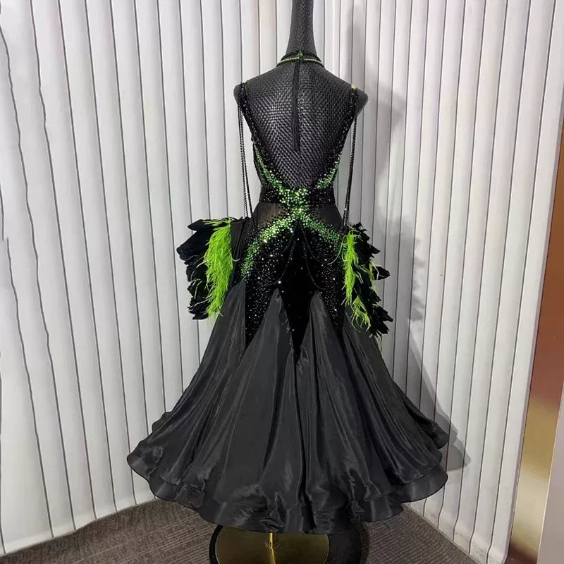 Custom Green & Black Ballroom Dance Dress | Competition Smooth Gown