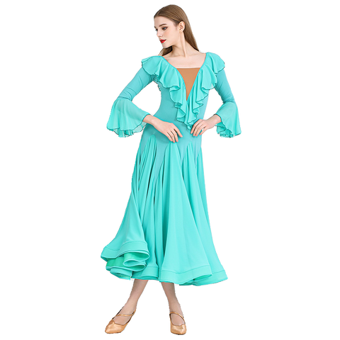Turquoise Modern ballroom Dance Dress for women girls National Standard Waltz tango Performance Gown - Moderndancedress.com