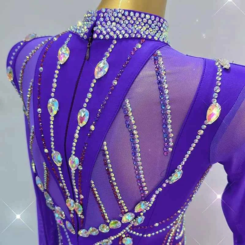 Custom Size Lavender Purple Competition Ballroom Dance Dresses for Women Girls Diamond Waltz Tango Dance Long Swing Skirts