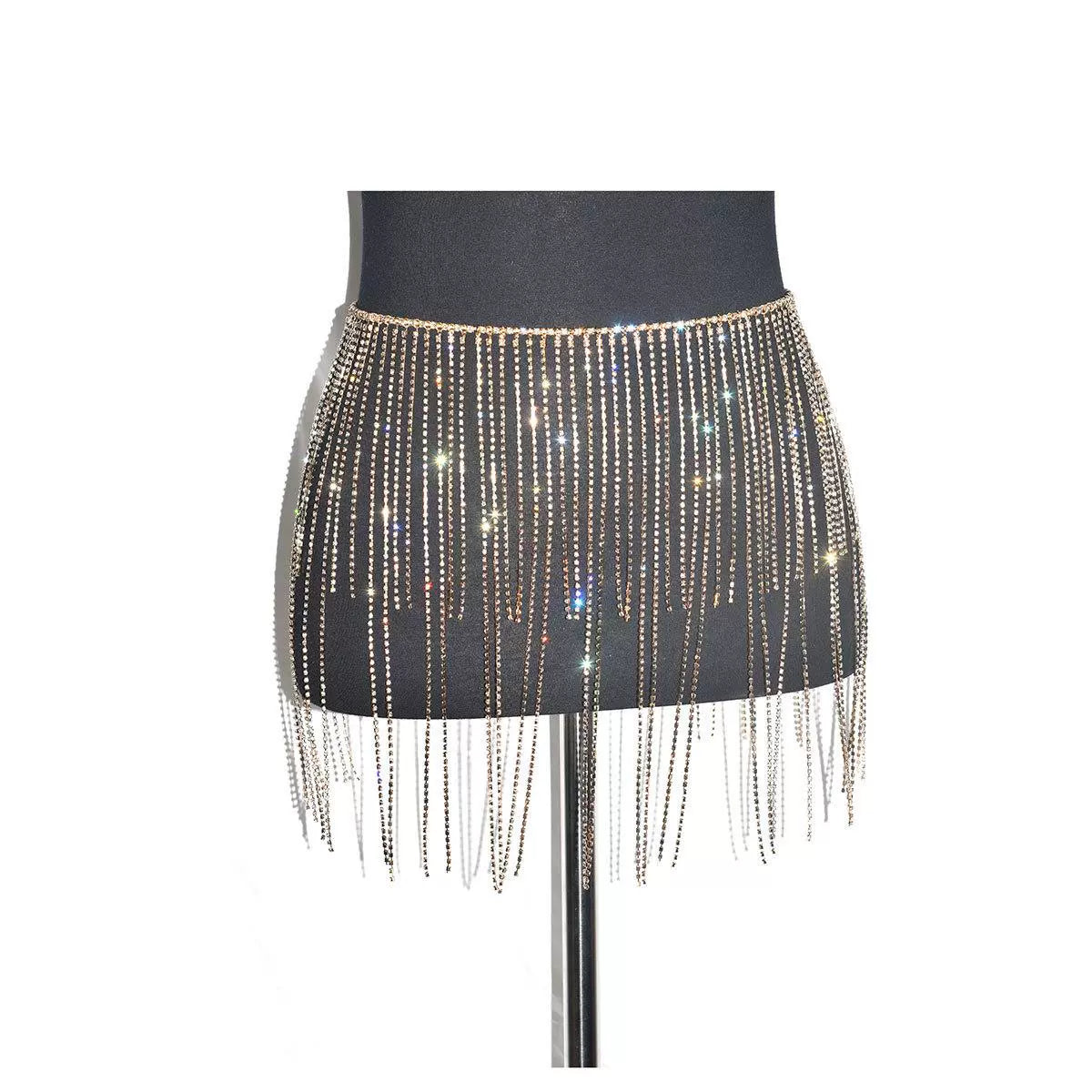 Women girls latin jazz rave dance Rhinestone tassel waist chain hollow bling hot pole dance tassel skirt belly dance body chain belts - Moderndancedress.com
