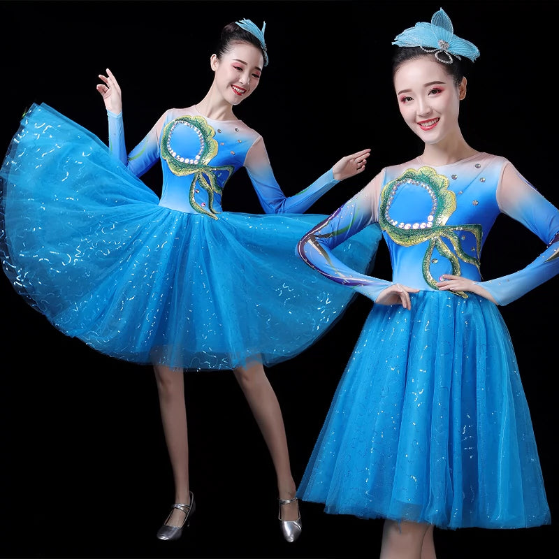 Chinese Folk Dance Costume Modern Dance Costume Young Women Adult Dance Costume Square Dance Costume Lineup Competition Costume - Moderndancedress.com
