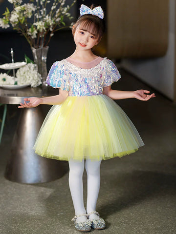 Children's yellow sequin tutu skirt jazz dance dresses boys girls school choir stage performance outfits kindergarten phtos shooting clothes - Moderndancedress.com