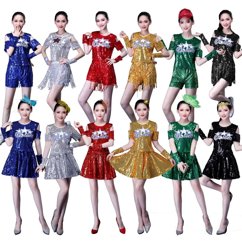 Jazz Dance Costumes Square Dance Costume Adult Female Suit Sequined Skirt Dancing Jazz Dance Costume Modern Dance Costume