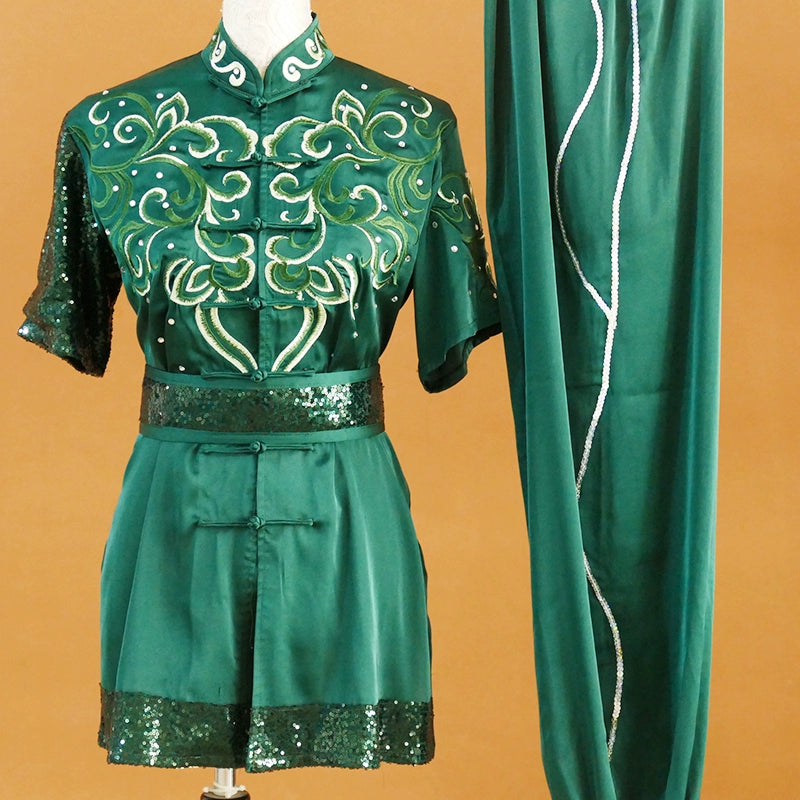Customized size dark green tai chi clothing Martial art clothes for adult kids Changquan Nanquan Wushu competition Uniforms - Moderndancedress.com