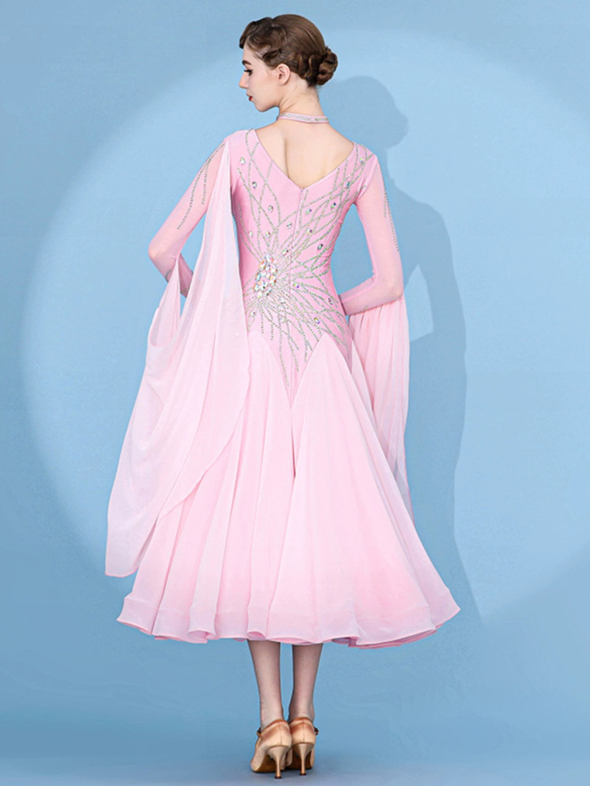 Custom size pink gemstones competition ballroom dance dresses for women girls kids Modern waltz tango foxtrot smooth rhythm performance gown - Moderndancedress.com