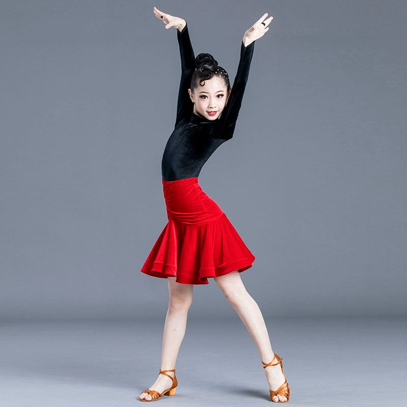 Latin dance training clothes for women and children professional split long sleeve children's Latin Dance Dress regulation performance competition - Moderndancedress.com