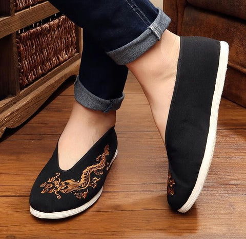 Beijing cloth shoes Kung Fu shoes men's Chinese style breathable casual shoes handmade layered shoes round shoes - Moderndancedress.com