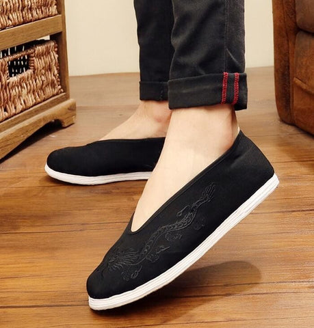 Beijing cloth shoes Kung Fu shoes men's Chinese style breathable casual shoes handmade layered shoes round shoes - Moderndancedress.com