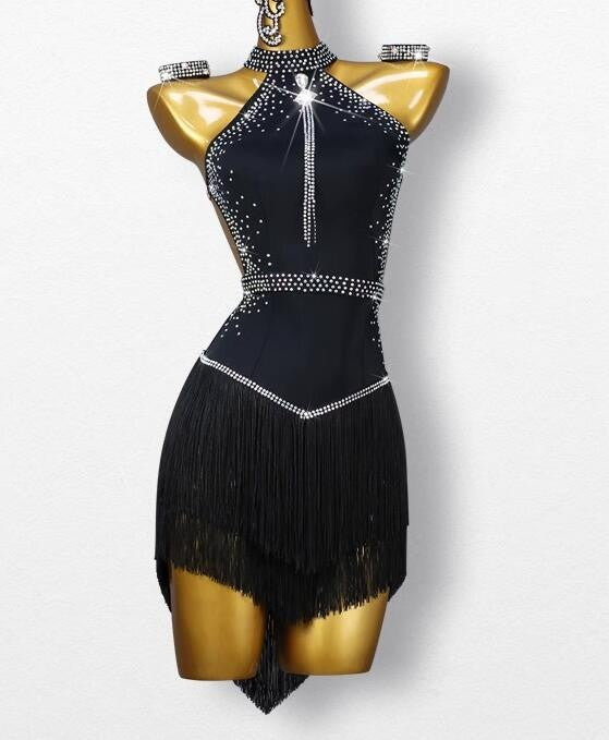 Women girls turquoise red white fringe latin dance dresses salsa rumba chacha bling ballroom black latin dance wear for female - Moderndancedress.com