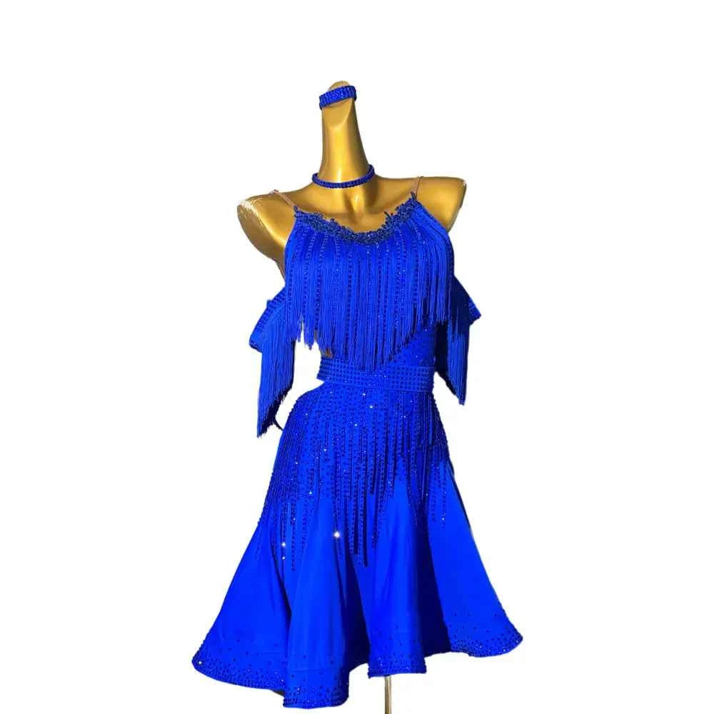 Custom Size Royal Blue Latin Dance Dresses for Women Girls Salsa Rumba Chacha Latin Dance Costumes