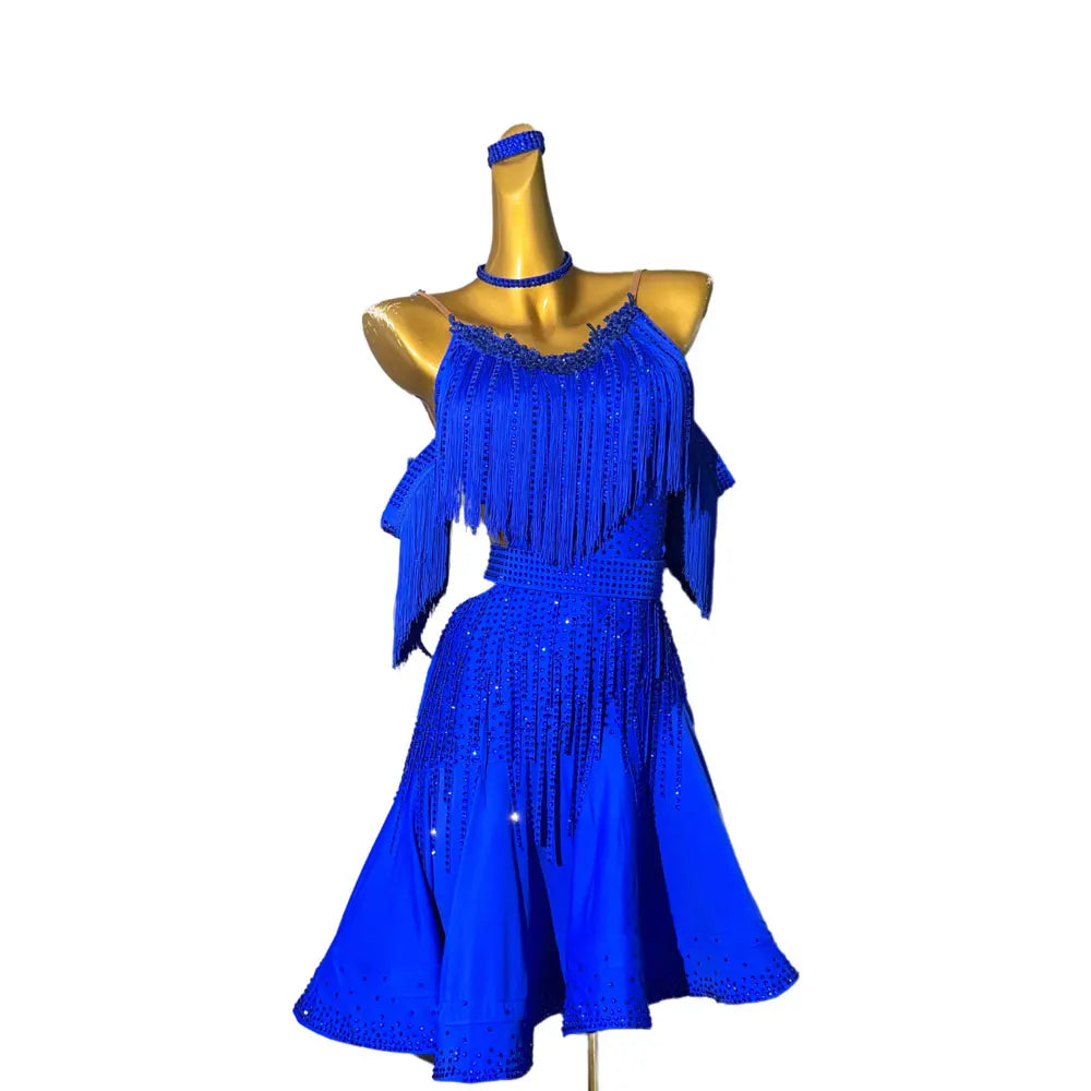 Custom Size Royal Blue Latin Dance Dresses for Women Girls Salsa Rumba Chacha Latin Dance Costumes