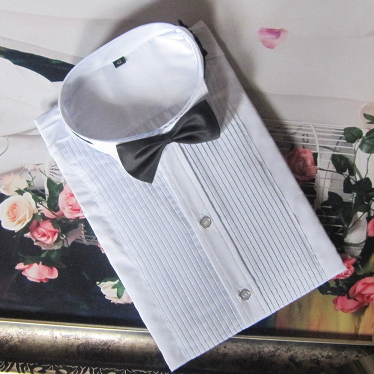 White bow tie shirt men Competition chorus performance shirt show small tip collar with bow tie shirt - Moderndancedress.com