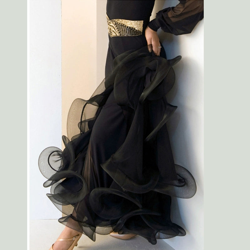 Ballroom Dance Dresses Fish Bone Curling Modern Dance Exercise Skirt National Standard Dance Skirt Social Dance Square Dance Half-length Dress Ballroom Dance Dresses