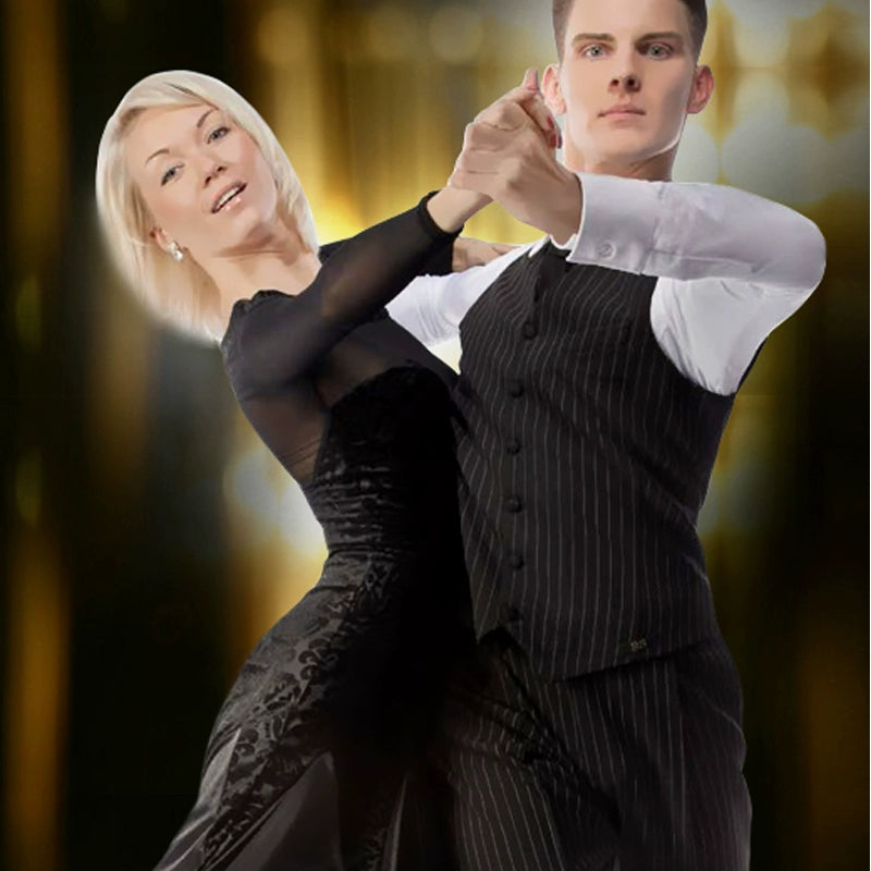 Ballroom Dance Dresses Flat shoulder one word collar ballroom dance competition skirt national standard dance pendulum dress Modern Long Sleeve Dress - Moderndancedress.com
