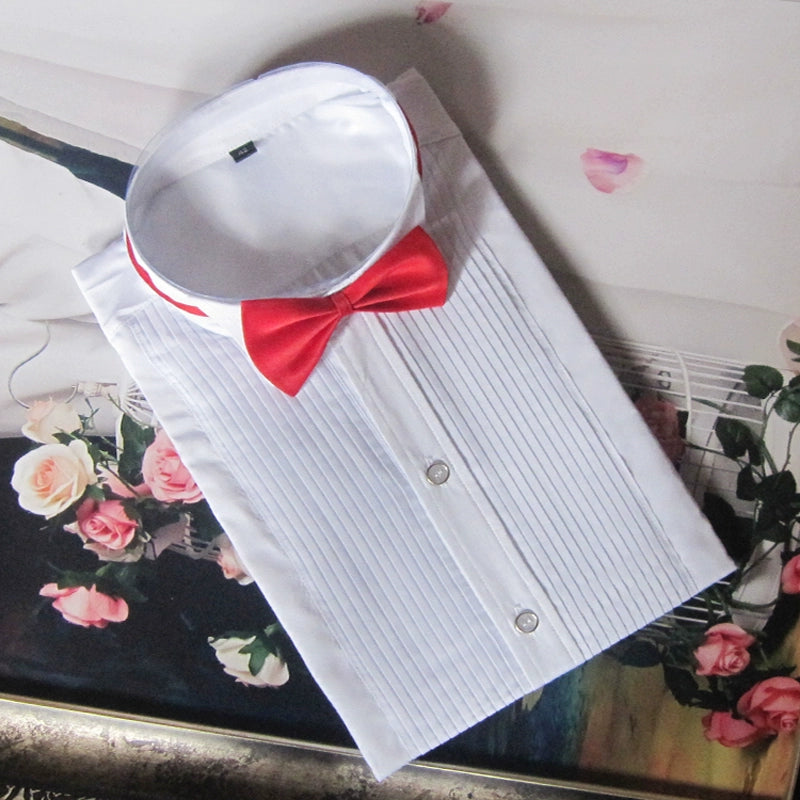White bow tie shirt men Competition chorus performance shirt show small tip collar with bow tie shirt - Moderndancedress.com
