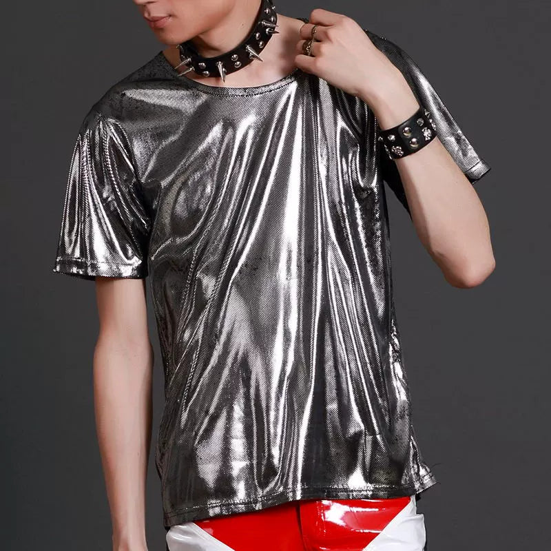 Night Club Short Sleeve Jazz Dance Tops For Men Bar Dj Dancers Male Round Neck SLim Fit Singer T-Shirt Stage Wear - Moderndancedress.com