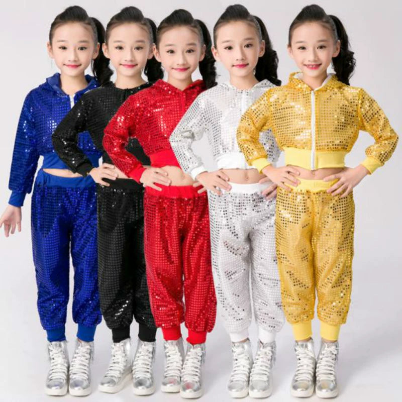 Girls Jazz Dance Costumes Sequins Jazz Dance Modern Hip-hop Dress Kindergarten Cheerleading Clothing for Primary and Secondary School Students - Moderndancedress.com