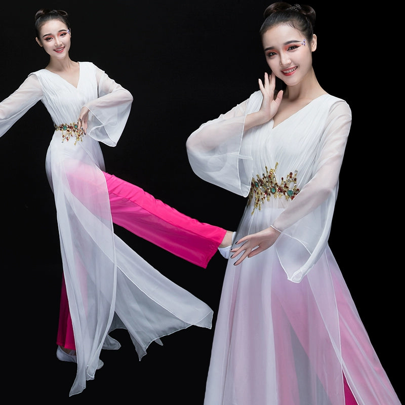Chinese Folk Dance Costumes Classical Dance Costume Chinese Style Modern Dance Costume Fan Chorus Long Skirt Fairy Adult