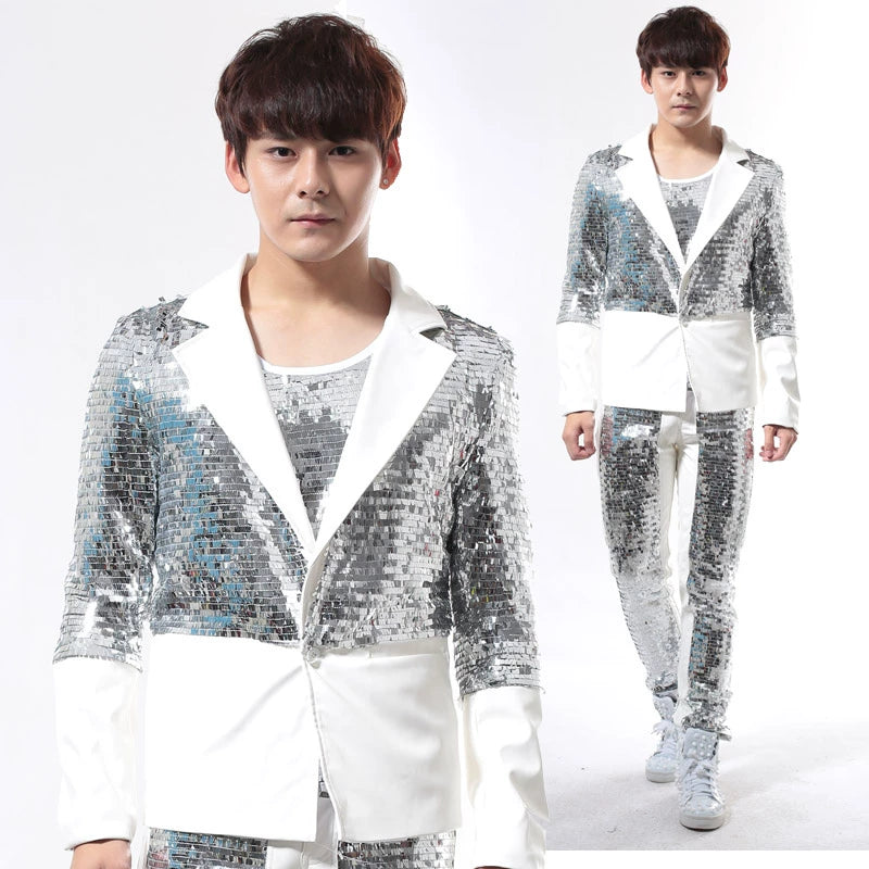 Sequins blazer men formal dress latest coat pant designs suit men costume singer dance punk rock trouser suits for men's stage - Moderndancedress.com