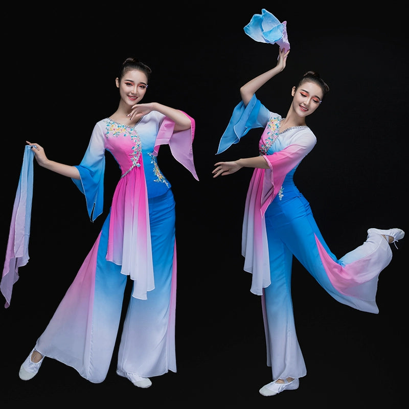 Chinese Folk Dance Costumes Yangko costume performance costume square fan umbrella dance classical dance costume female adults - Moderndancedress.com