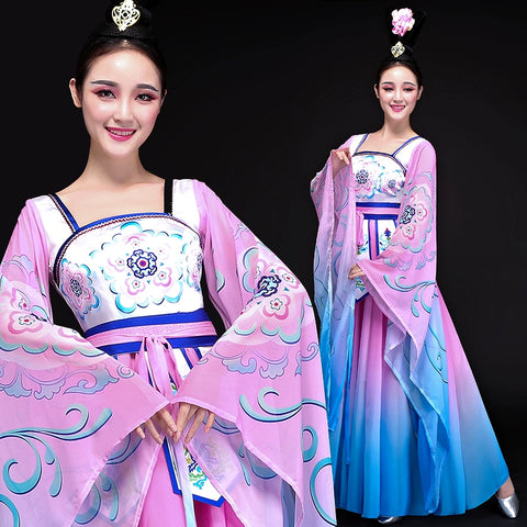 Chinese Folk Dance Costumes Classical Dance Costume Female Chinese Style Modern Watersleeve Dance Costume Umbrella Dance Ancient Chinese Dress Skirt Adult - 