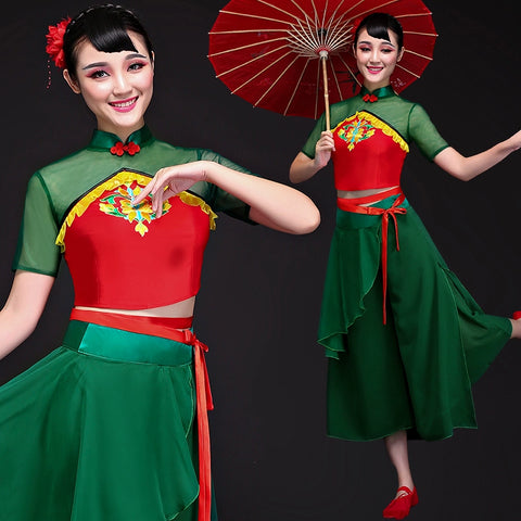 Chinese Folk Dance Costumes Classical Dance Costume Female Yangge Costume Square Fan Dance Costume Suit Umbrella Dance Adult