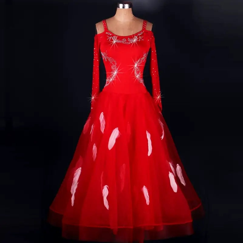 Ballroom Dance Dresses Ballroom Dance Big Dress Modern Skirt Competition Skirt National Standard Dance Dress Long Sleeve - Moderndancedress.com
