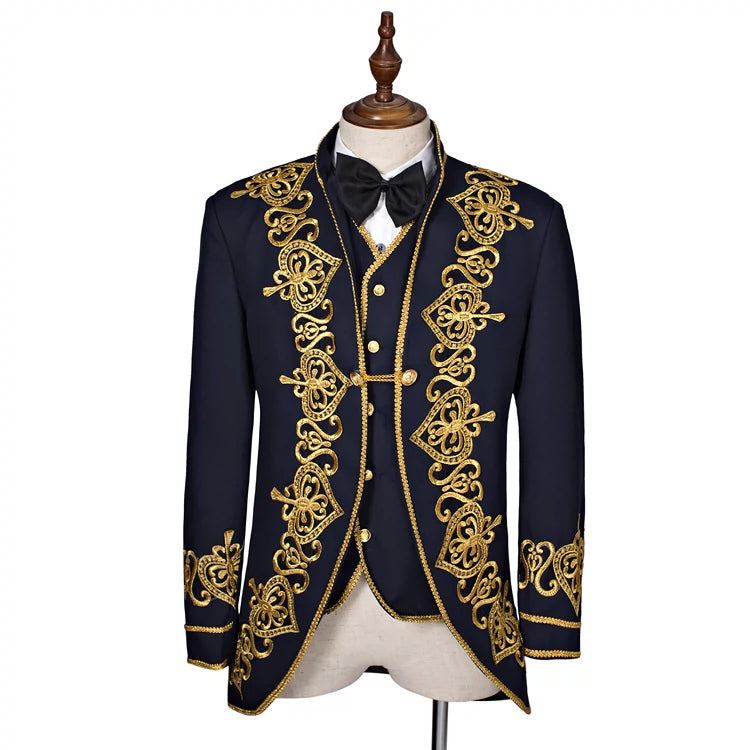 Men's Court Suit Men's Suit Studios Clothing Opera Court Dress Black Phnom Penh Embroidered Suit - Moderndancedress.com