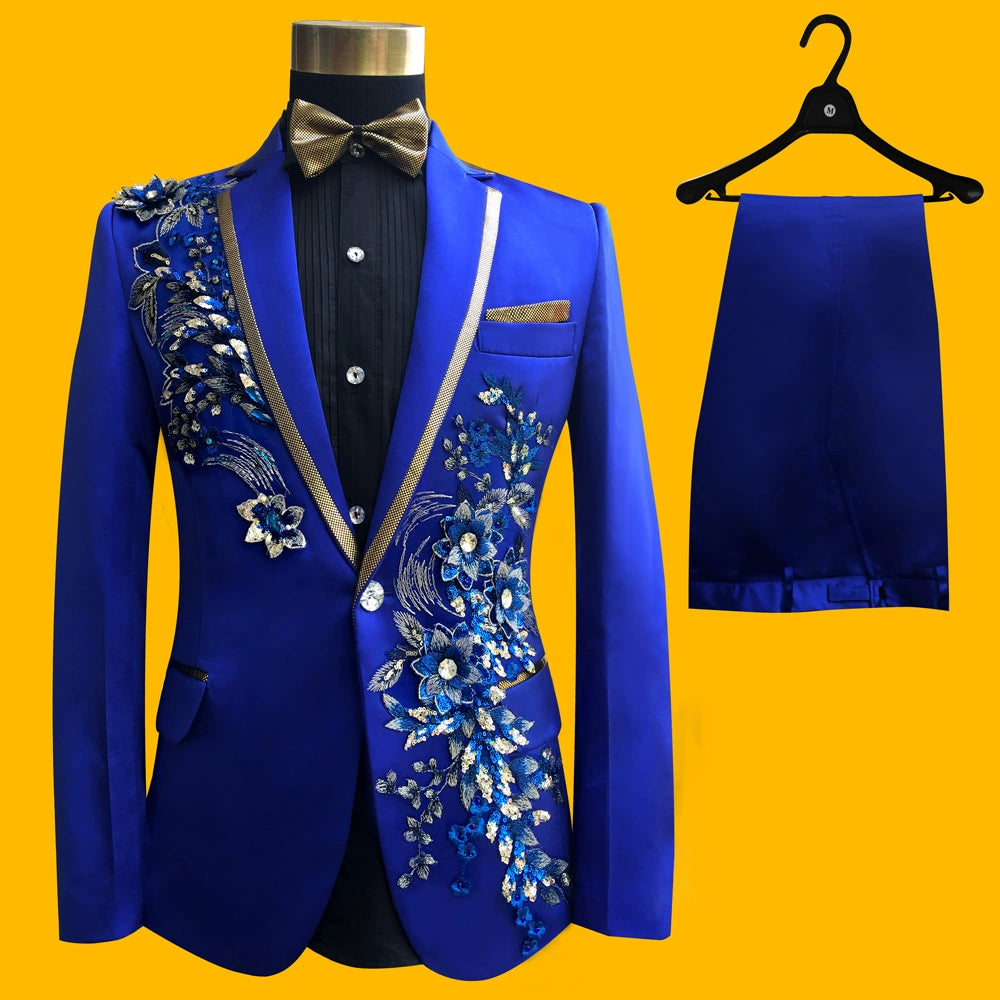 Passionate Male new wedding singer stage performance Slim prescription embroidered characteristics of the master suit suit