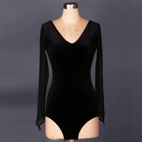 Latin Dance Dresses Performing Dresses Rhinestones Long Sleev Dress - Moderndancedress.com