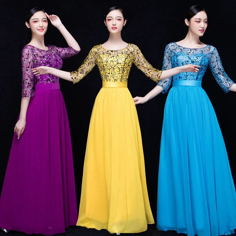 Chinese Folk Dance Costumes Grand Chorus Show Dresses Chinese Style Modern Dance Clothing Opening Dance Adult Chorus