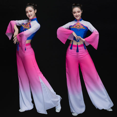 Chinese Folk Dance Costumes Classical Dance Costume Fan Umbrella Dance Sleeve Dance Modern Dance Costume Adult Women - 