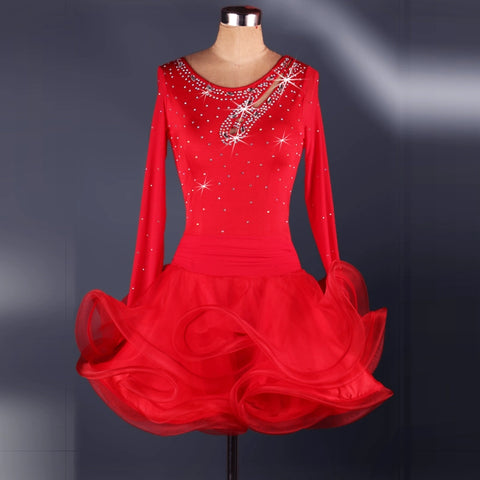 Latin dance dress with diamond inlay Latin Dance Costume competition dress for adult female Latin Dance Costume - 