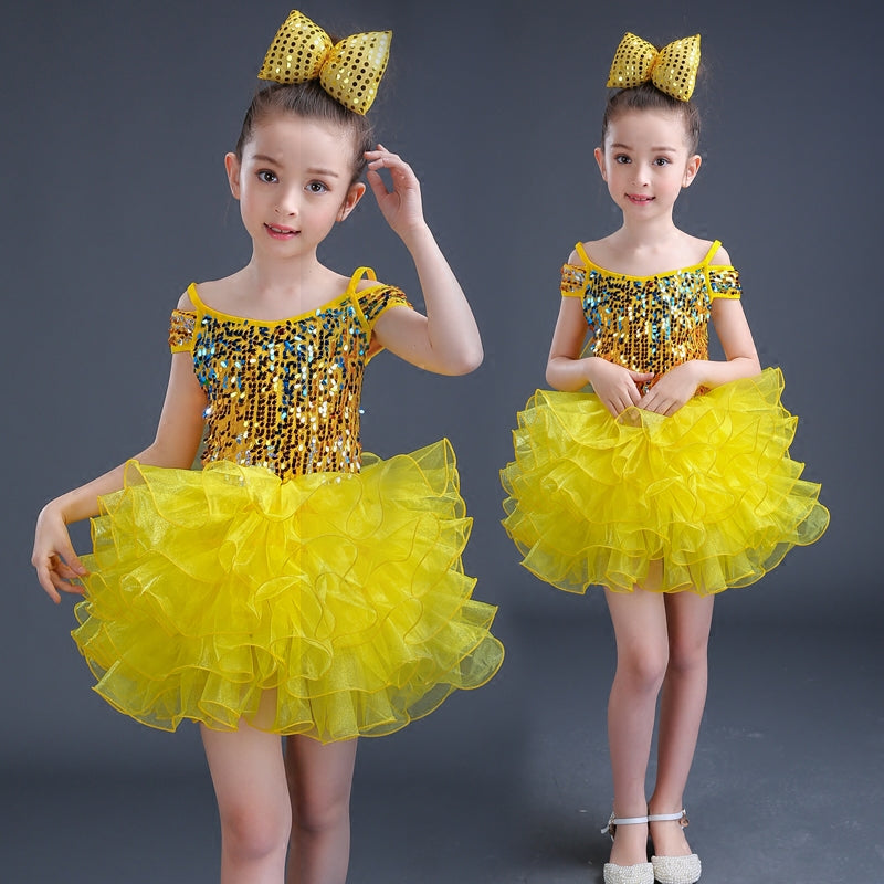 Kids modern dance costumes paillette boys girls school competition jazz singers chorus host dancing dress outfits