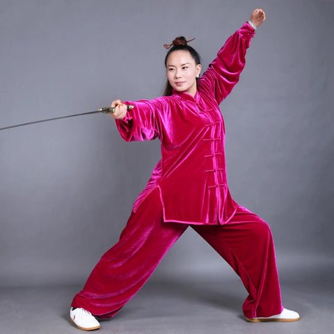 Wudang tai chi clothing gold velvet thickening men's exercise clothing female middle-aged martial arts wushu chinese kung fu performance clothing suit - Moderndancedress.com