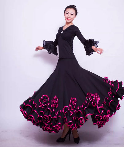 Ballroom Dancing Skirt Red Black Women Waltz Tango Flamenco Dance Dress Lady's Cheap Ballroom Competition Dresses - Moderndancedress.com