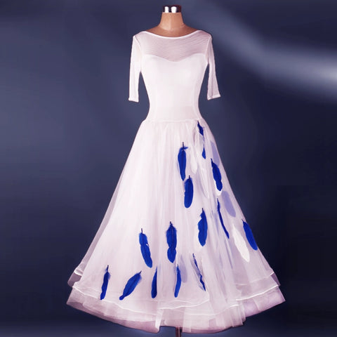 Ballroom Dance Dresses Feather style costume luxury modern dress skirt national standard dress competition Skirt Waltz skirt