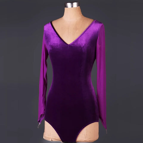 Latin Dance Dresses Performing Dresses Rhinestones Long Sleev Dress - Moderndancedress.com