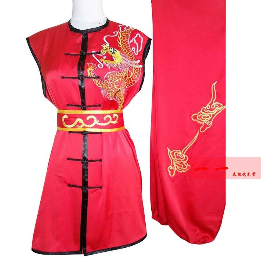Martial Arts Clothes  Kungfu clothes sleeveless embroidery dragon men women Nanquan Wushu competition performance clothing - Moderndancedress.com