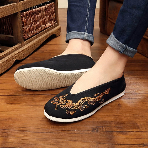 Beijing cloth shoes Kung Fu shoes men's Chinese style breathable casual shoes handmade layered shoes round shoes - Moderndancedress.com