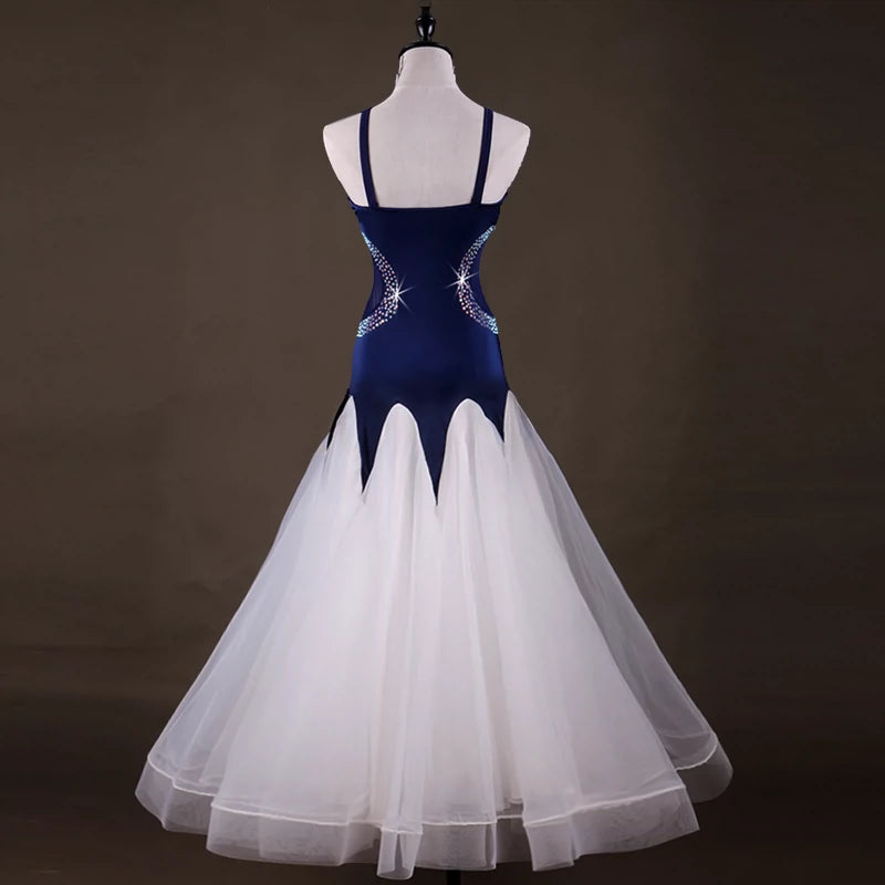 Ballroom Dance Dresses National Standard Dance Costume High-end Flash Drill Modern Dance Competition Dress Waist Thread Skirt - 