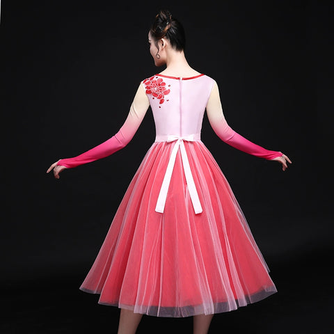 Chinese Folk Dance Costumes Modern long skirt classical dance costume opening dance dress performance dress chorus adult women