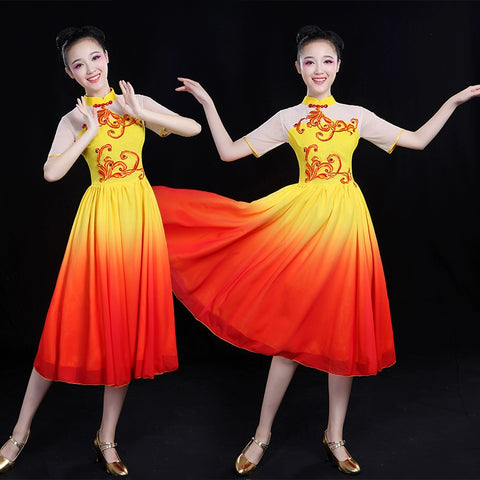 Chinese Folk Dance Costume Classical Dance Costume Modern Dance Costume Fan Dance Square Dance Dress Suit for Adults - Moderndancedress.com