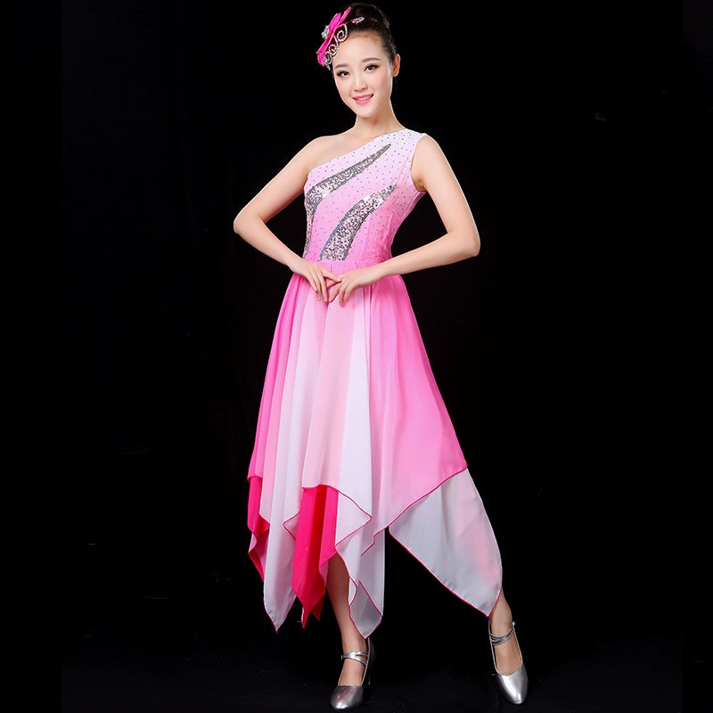 Chinese Folk Dance Costume Modern Dance Costume Fashion Square Dance Suit Chiffon Classical Dance Costume Female Adults - Moderndancedress.com