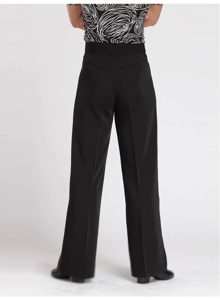 Men's black Ballroom latin Dance Pants Waltz tango Modern flamenco chacha Dance long trousers wide leg side with ribbon - Moderndancedress.com